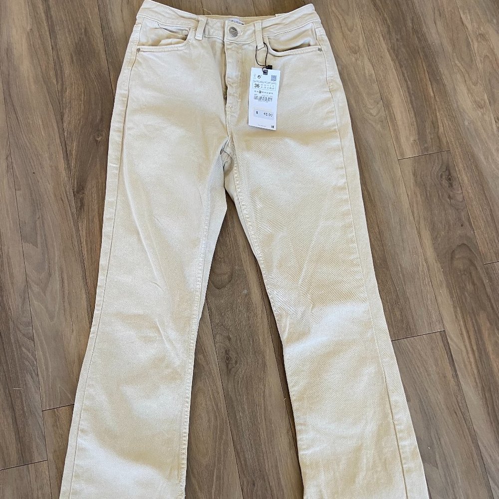 Zara Cream Slim Flare Jeans NWT